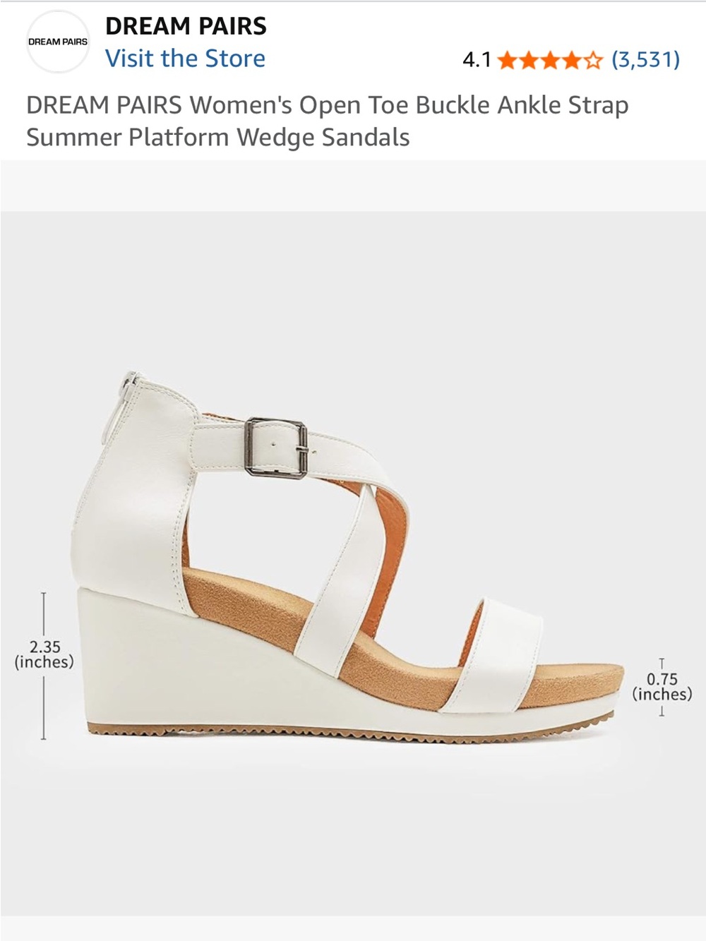 DREAM PAIRS White Strappy Open Toe Buckle Ankle Platform Wedge Sandals 8.5 - Picture 3 of 9